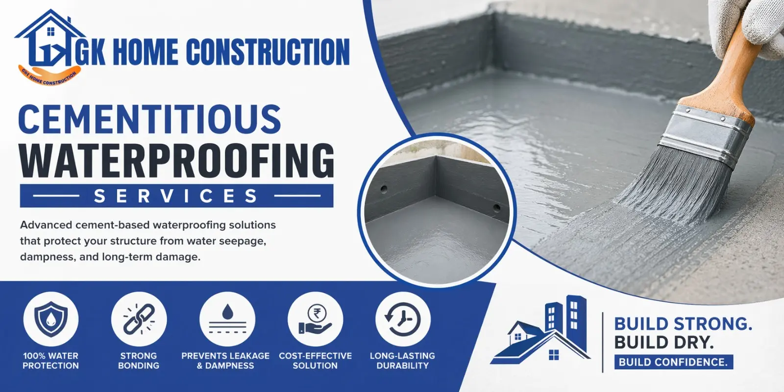 Cementitous waterproofing services in GK Home Construction